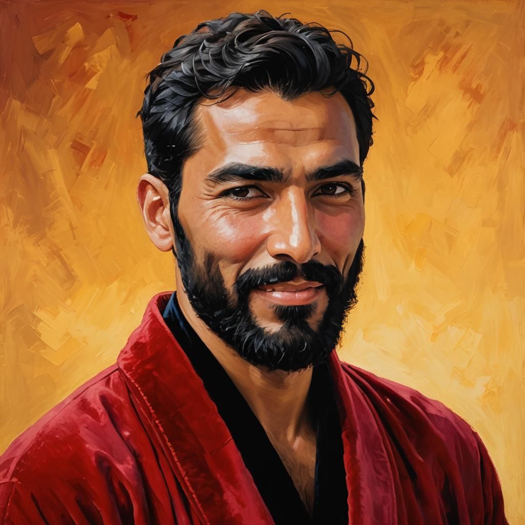 Smiling Man in Red Robe, Impressionist Oil Painting
