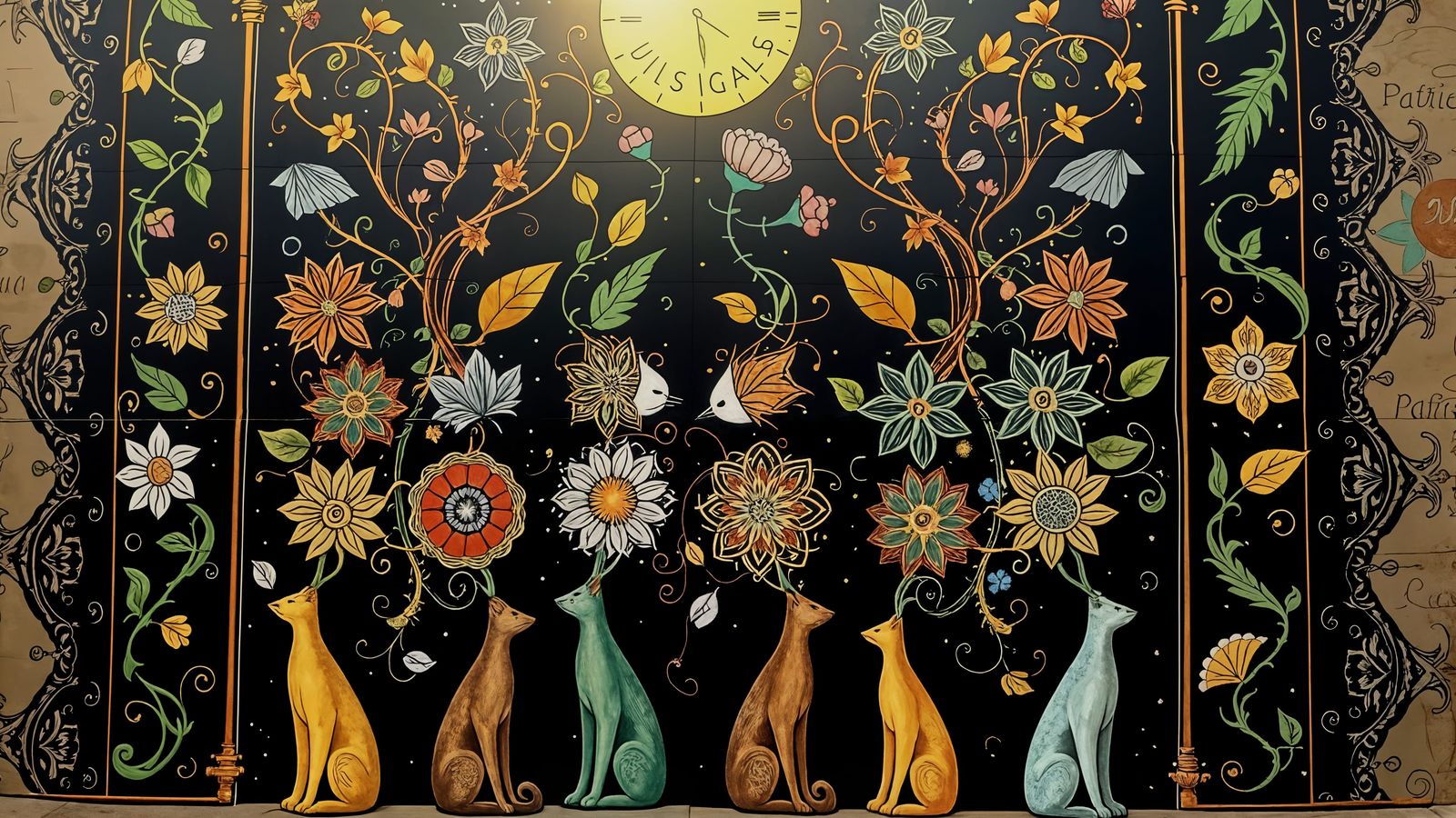 Medieval Psychedelic Cat in Illuminated Manuscript Style