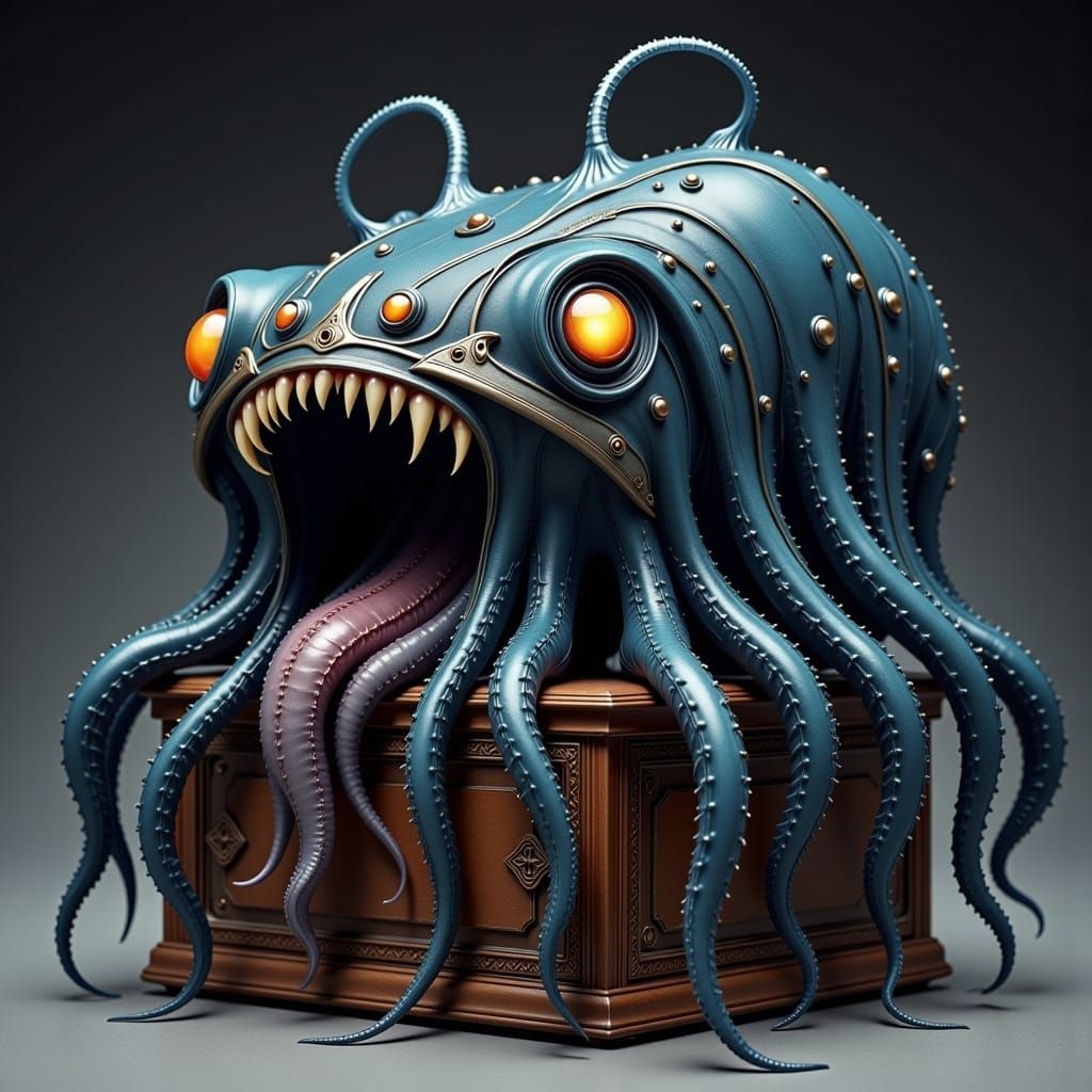 Cyberpunk Treasure Mimic Unveiled in Dark Fantasy