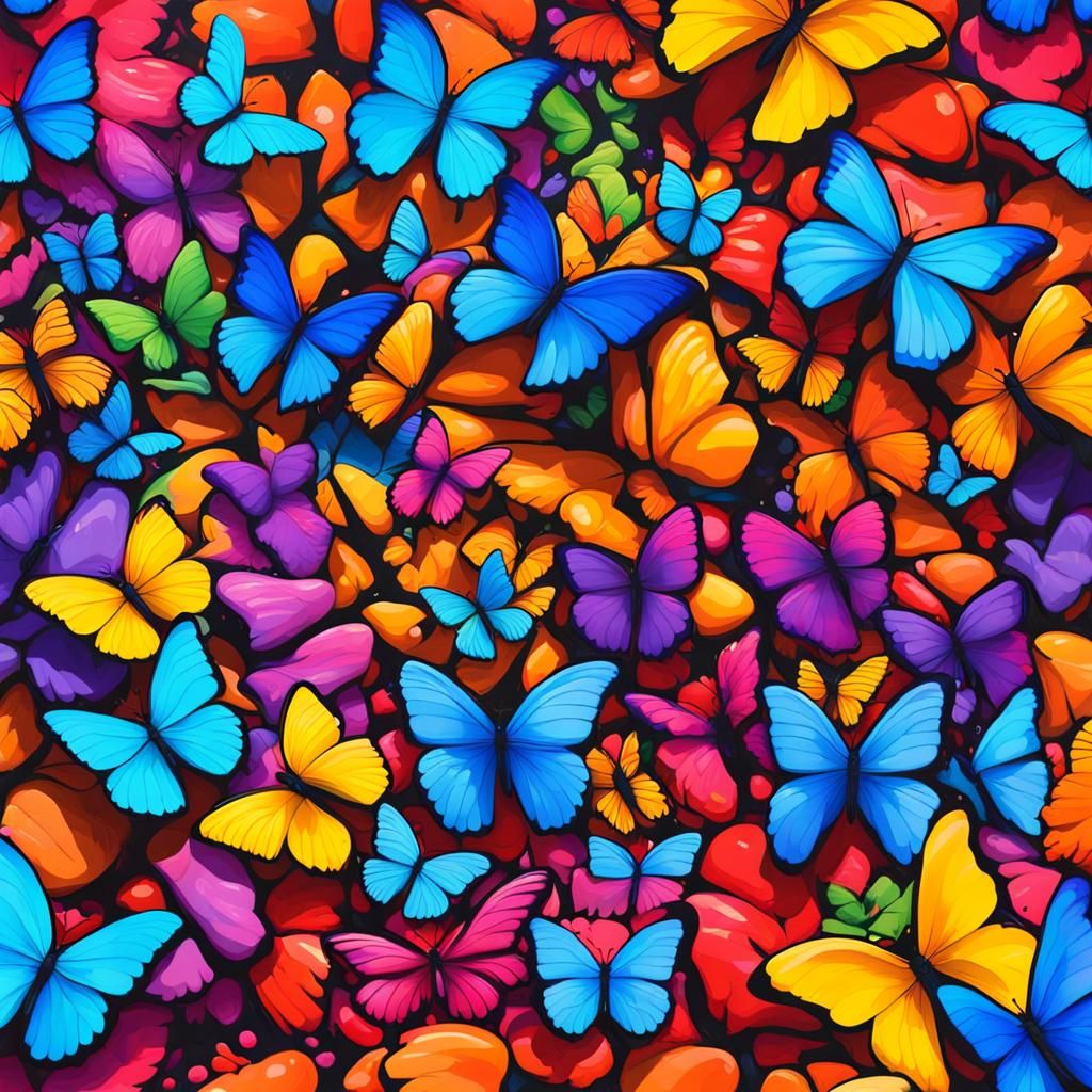 Rainbow Butterflies in Graffiti Splash Art Style
