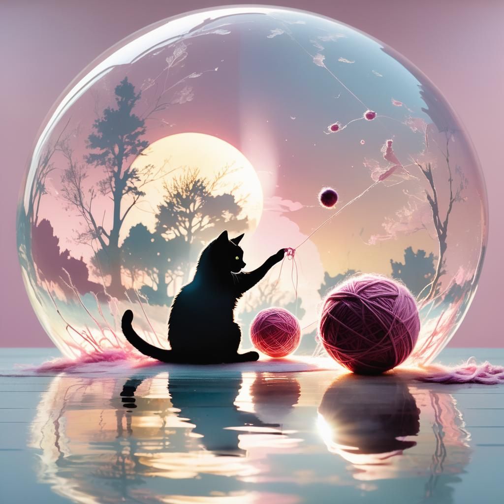 Double Exposure Cat Silhouette in Pink