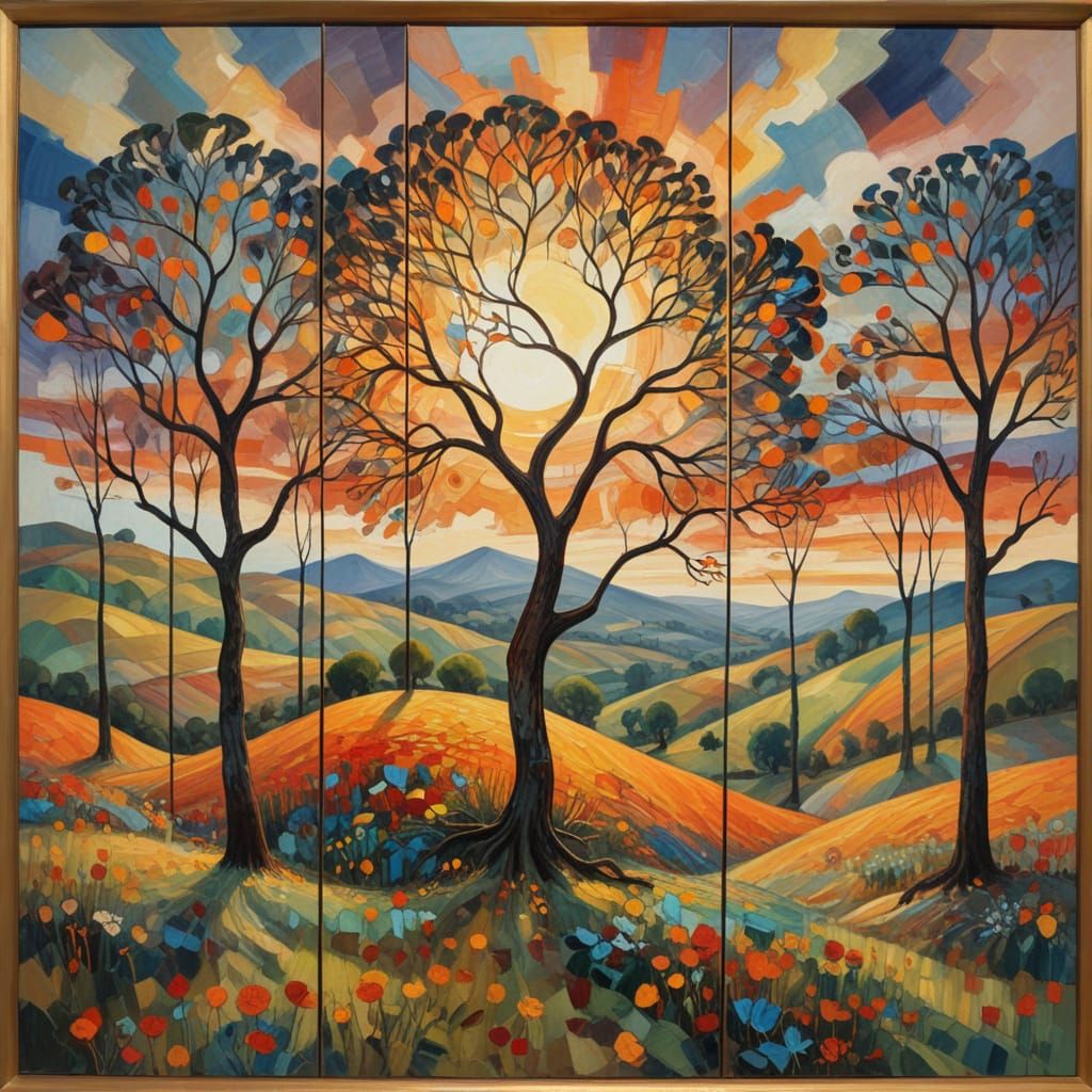 Vibrant Sunset Landscape in Expressionist Style