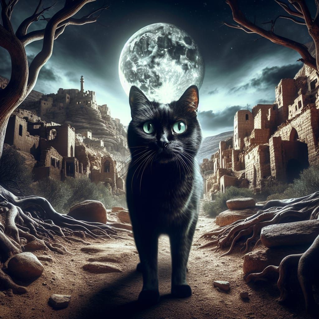Suspenseful Cat in a Jordanian Horror Scene