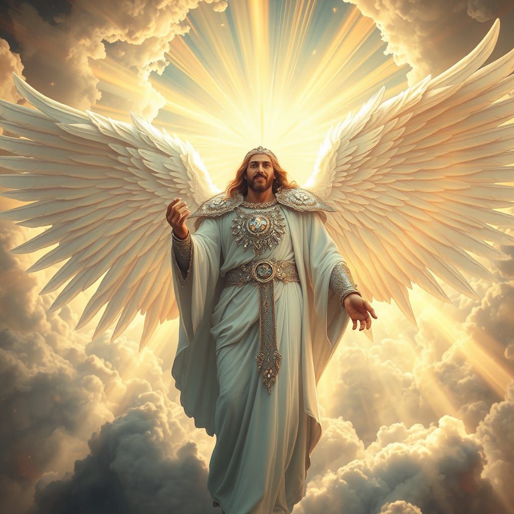 Majestic Smiling Jesus Christ with Crystal Armor and Wings