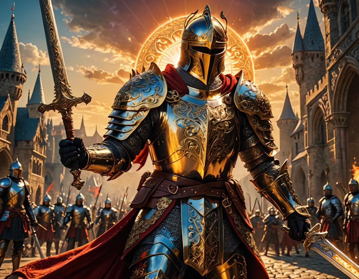 Fearsome Knight with Sword in Air