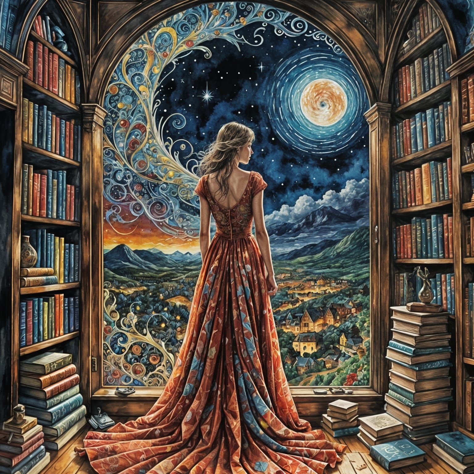 Fantasy World Emerges from Book, Hyperdetailed Fairytale Art