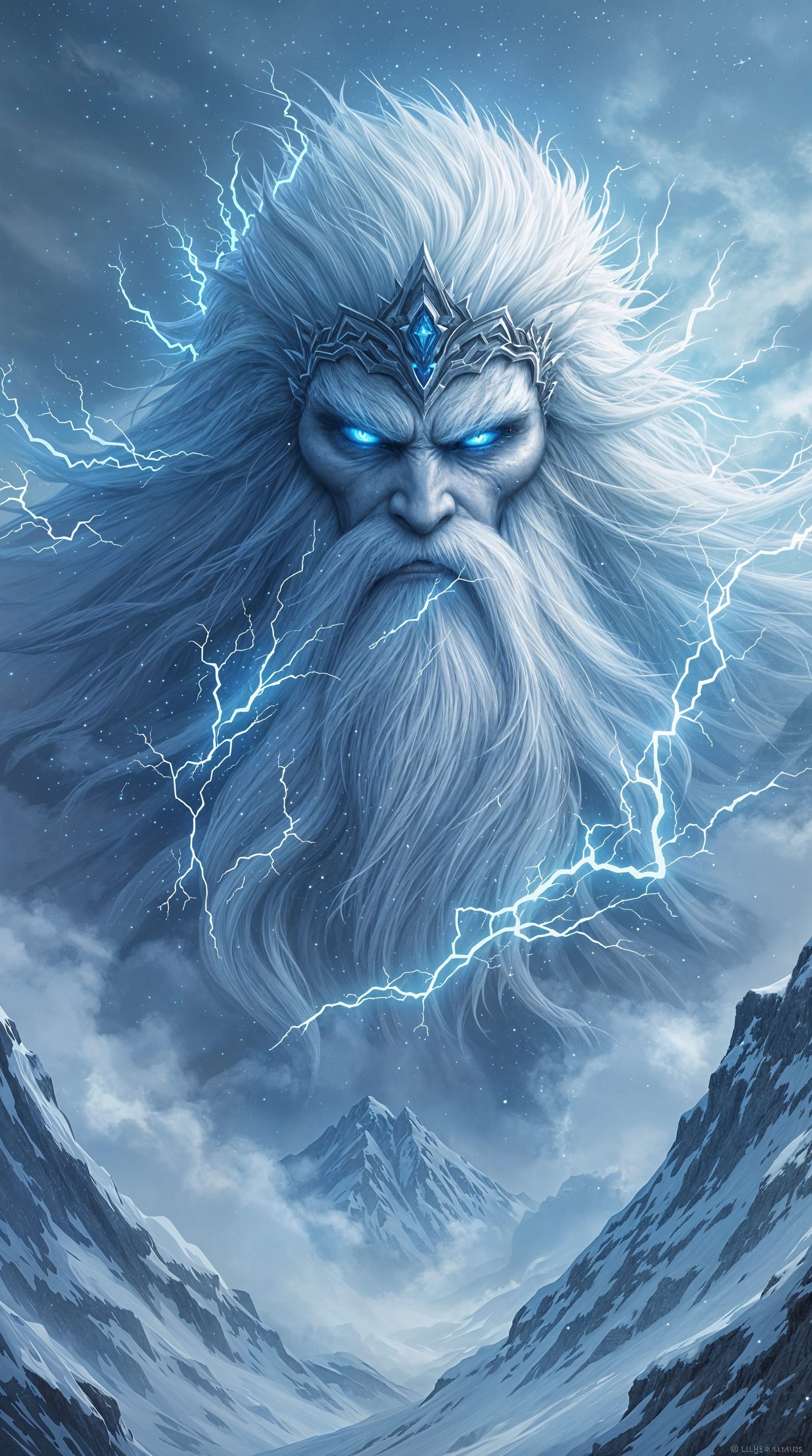 Frost Deity of the Glacial Peaks in Ethereal Painting