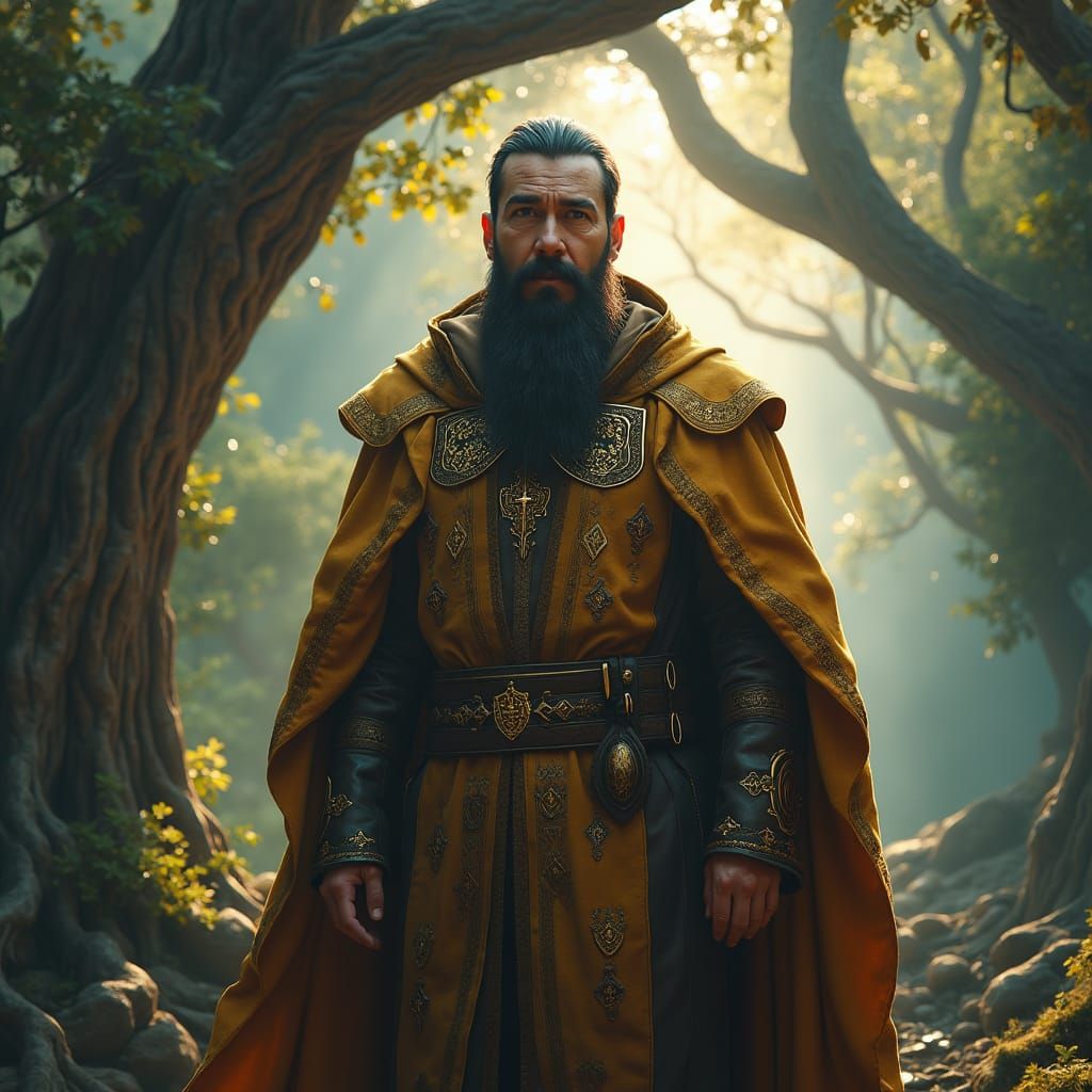 Mystical Priest in Forest, Fantasy Concept Art