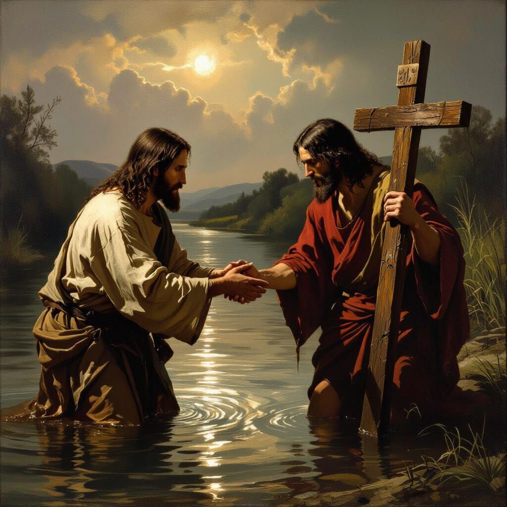 Jesus Christ and John the Baptist by the River