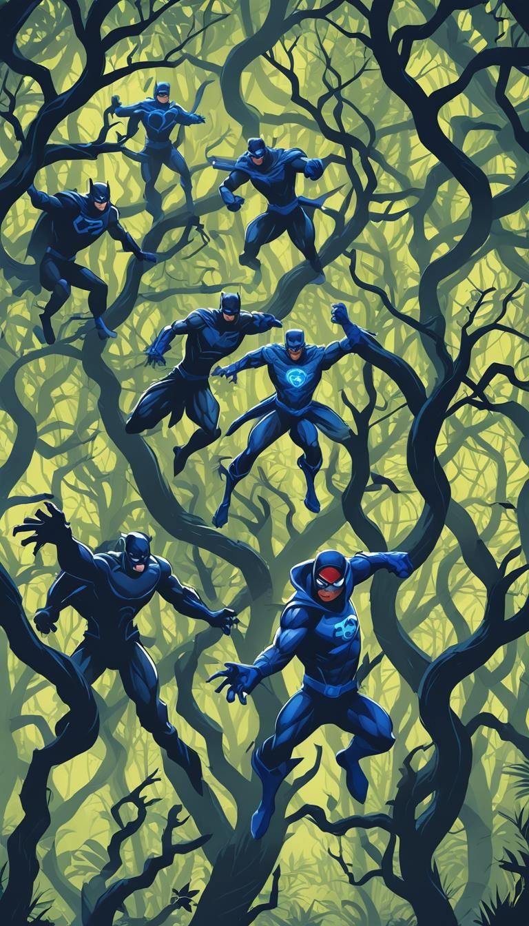 Hybrid Superheroes in Misty Jungle