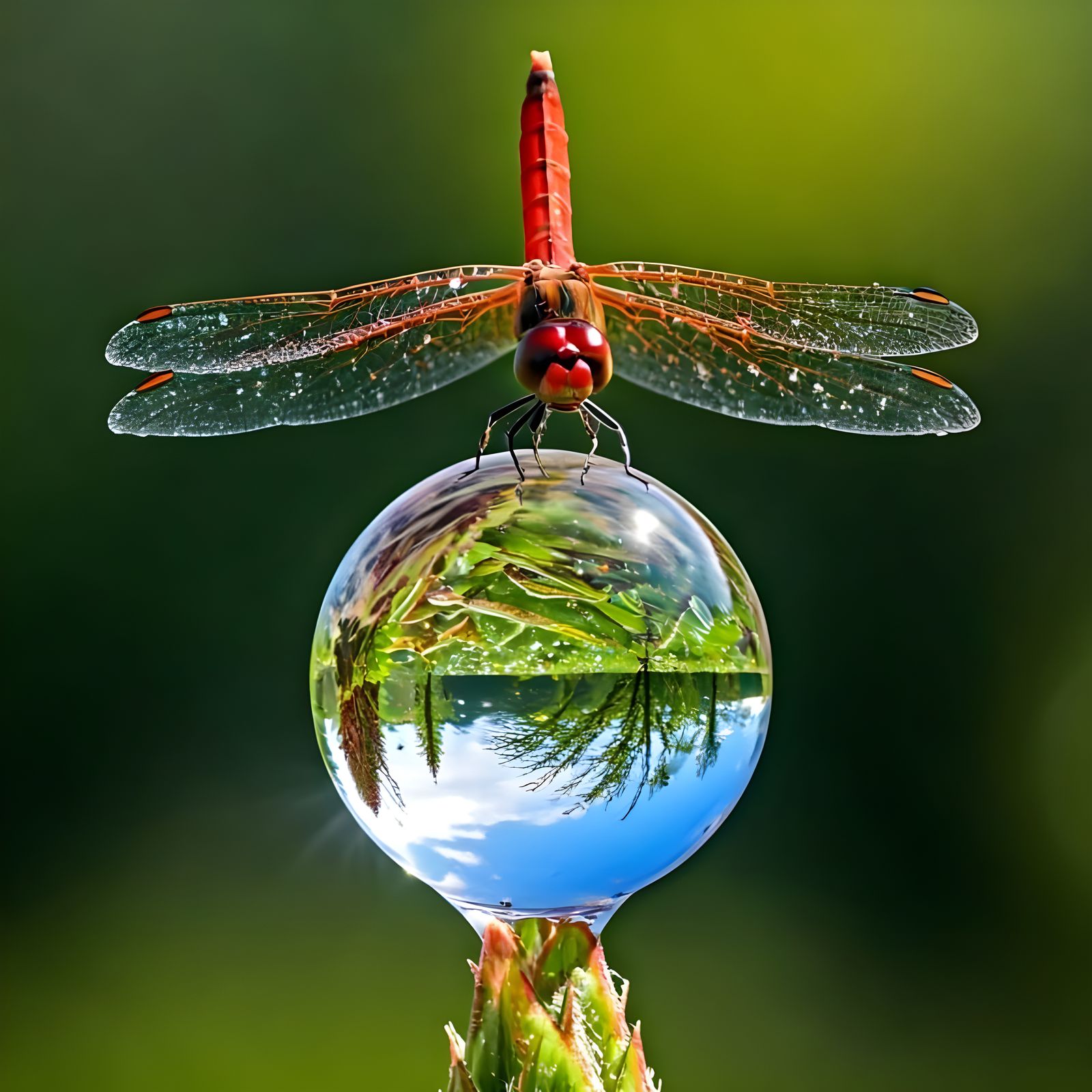 Red Dragonfly Dewdrop Macro: Sunlight Prism Ecosystem