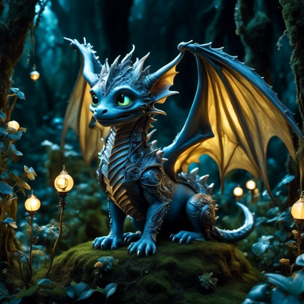 Bioluminescent Dragon Gargoyle in Whimsical Gothic Style