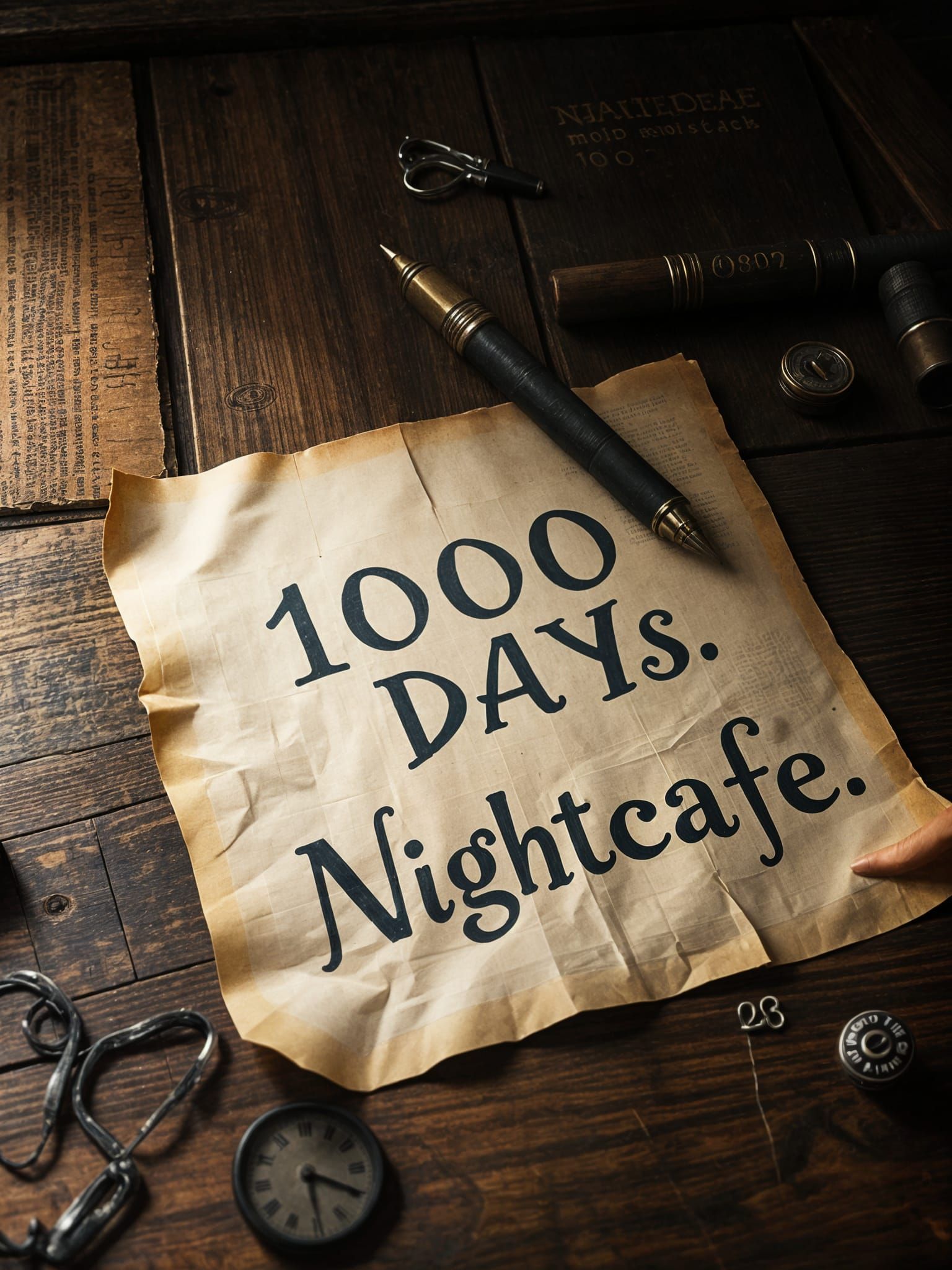 Old Paper Sheet on Wooden Table: 1000 Days