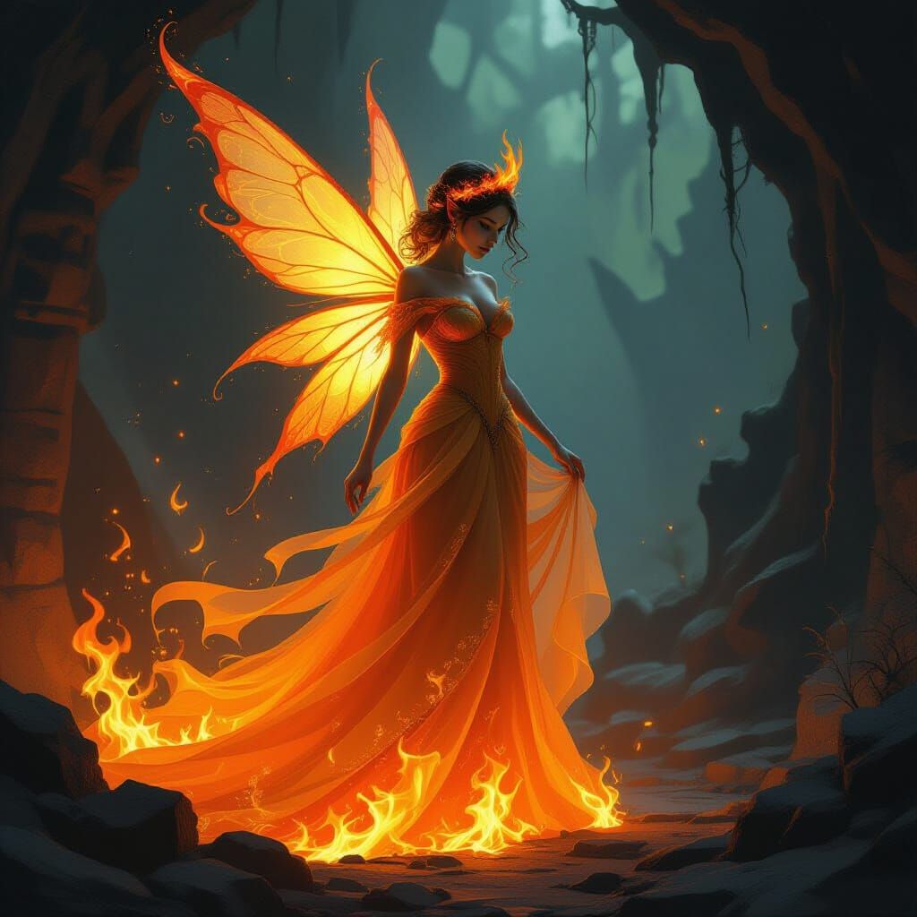 Fiery Fairy Trapped in Mystical Underworld