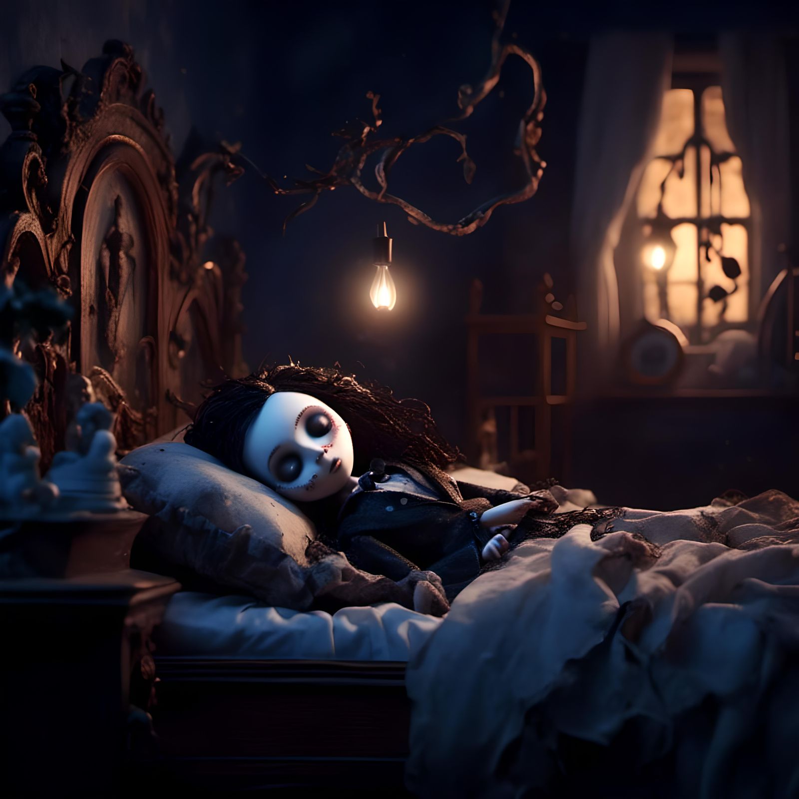 Doll Sleeping: Tim Burton Gothic Art in HDR