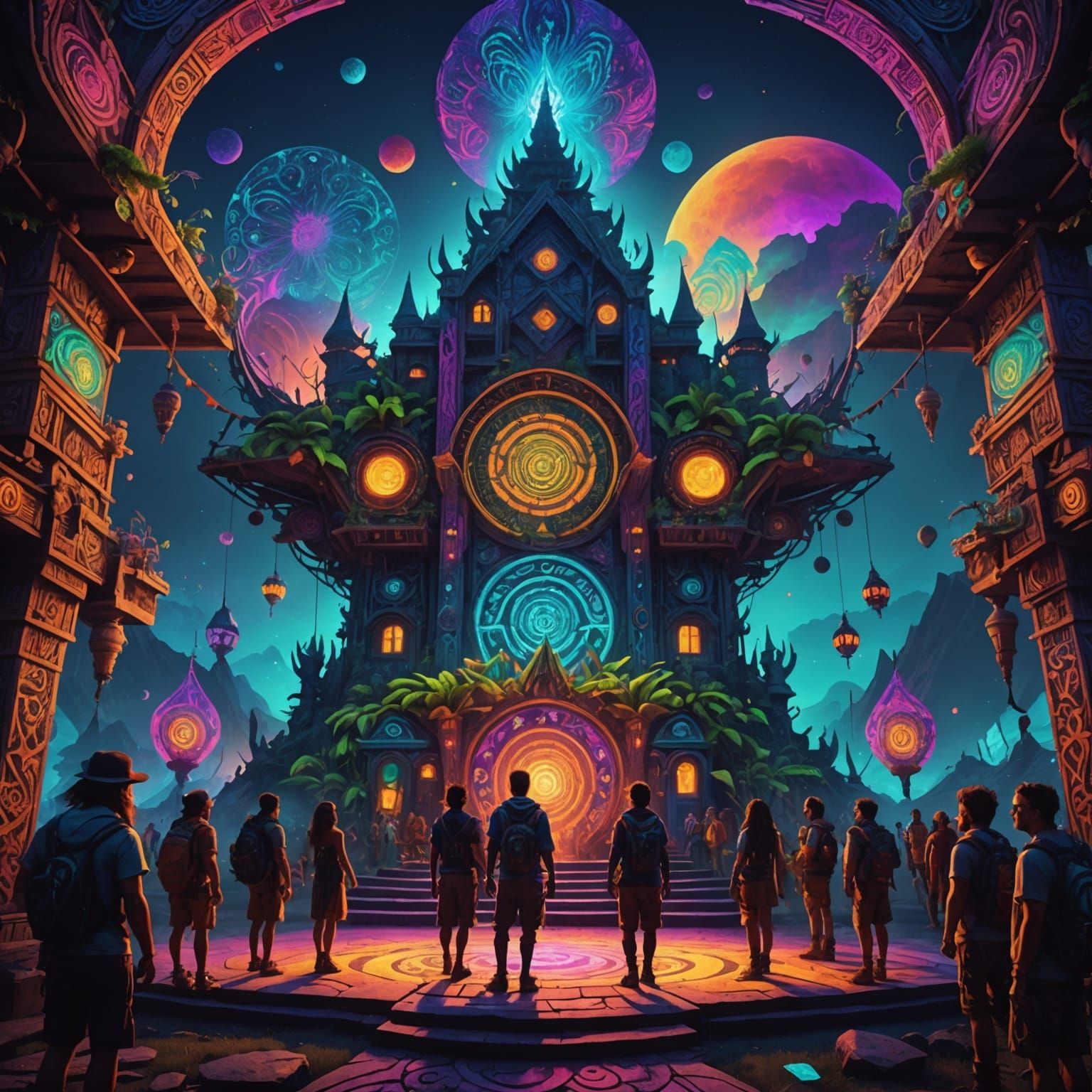 Psychedelic Tribe at Psytrance Festival in Detailed Matte Pa...