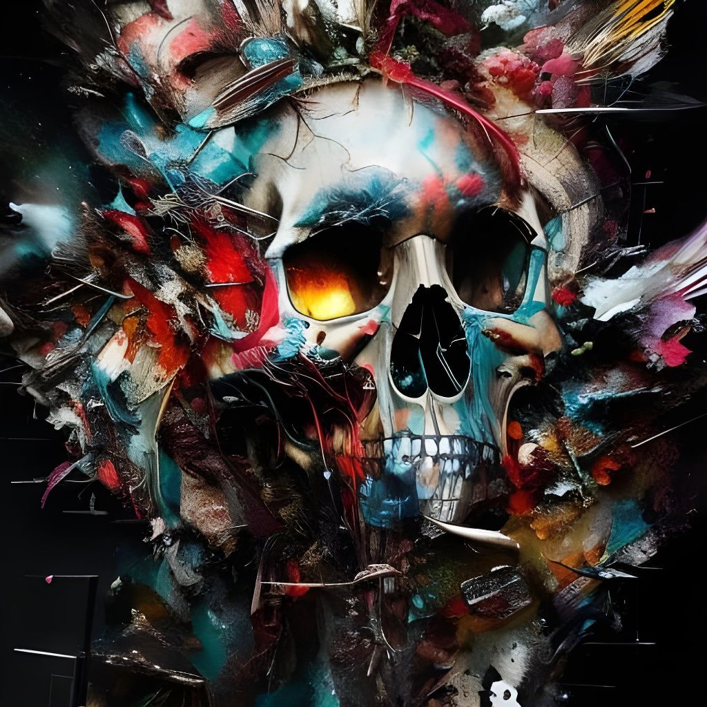 Exploding Skull: Mixed-Media Masterpiece Painting
