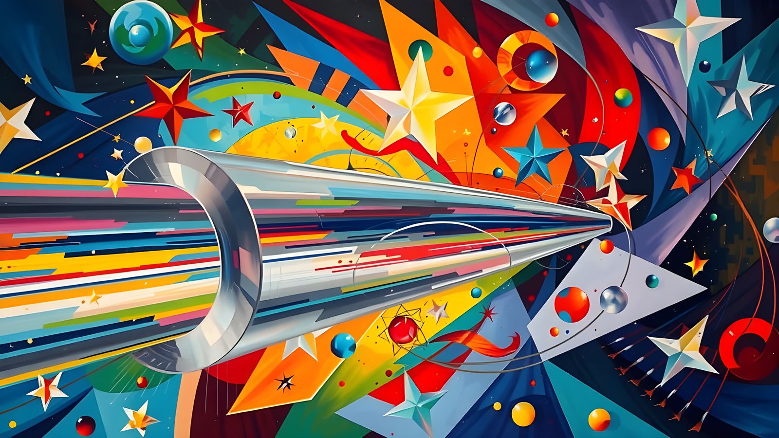 Futuristic Vehicle Soaring Through a Colorful Cosmos