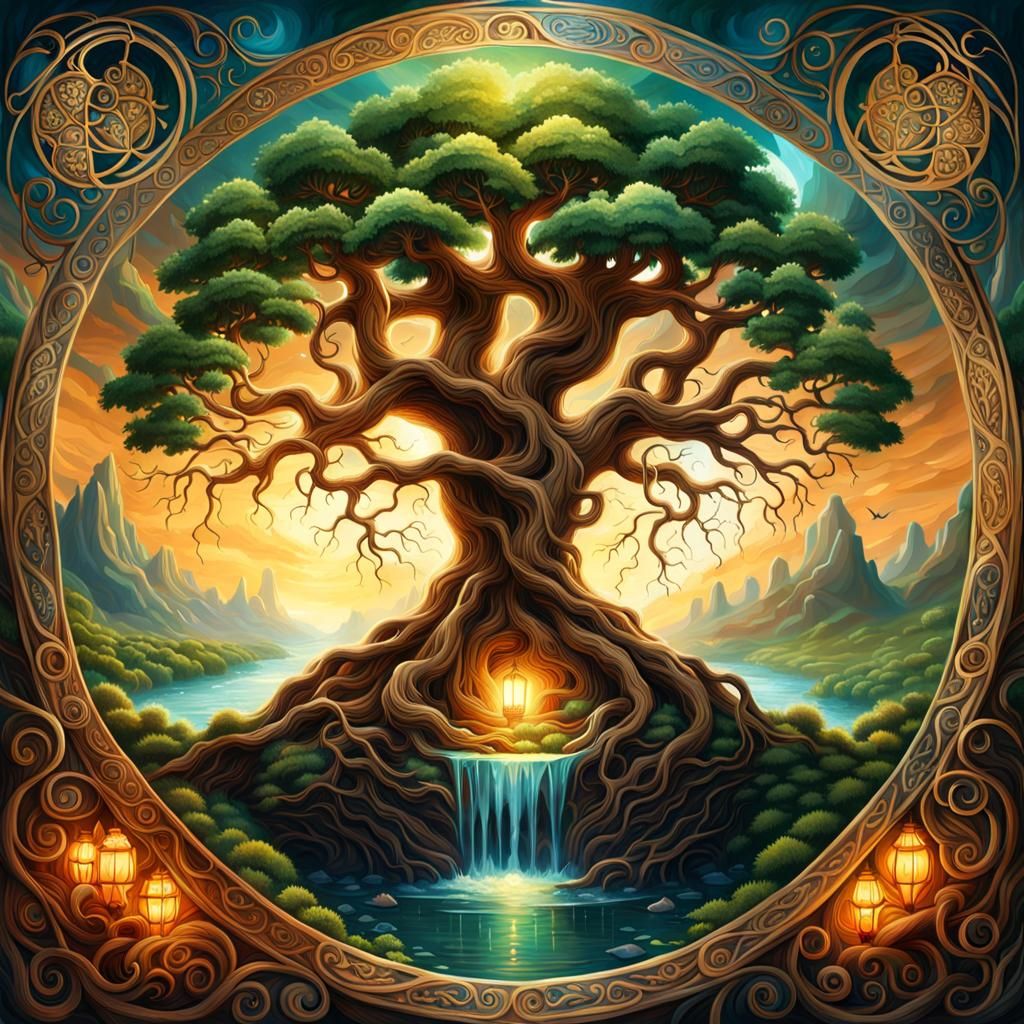 Magnificent Yggdrasil Tree in Dramatic Lighting