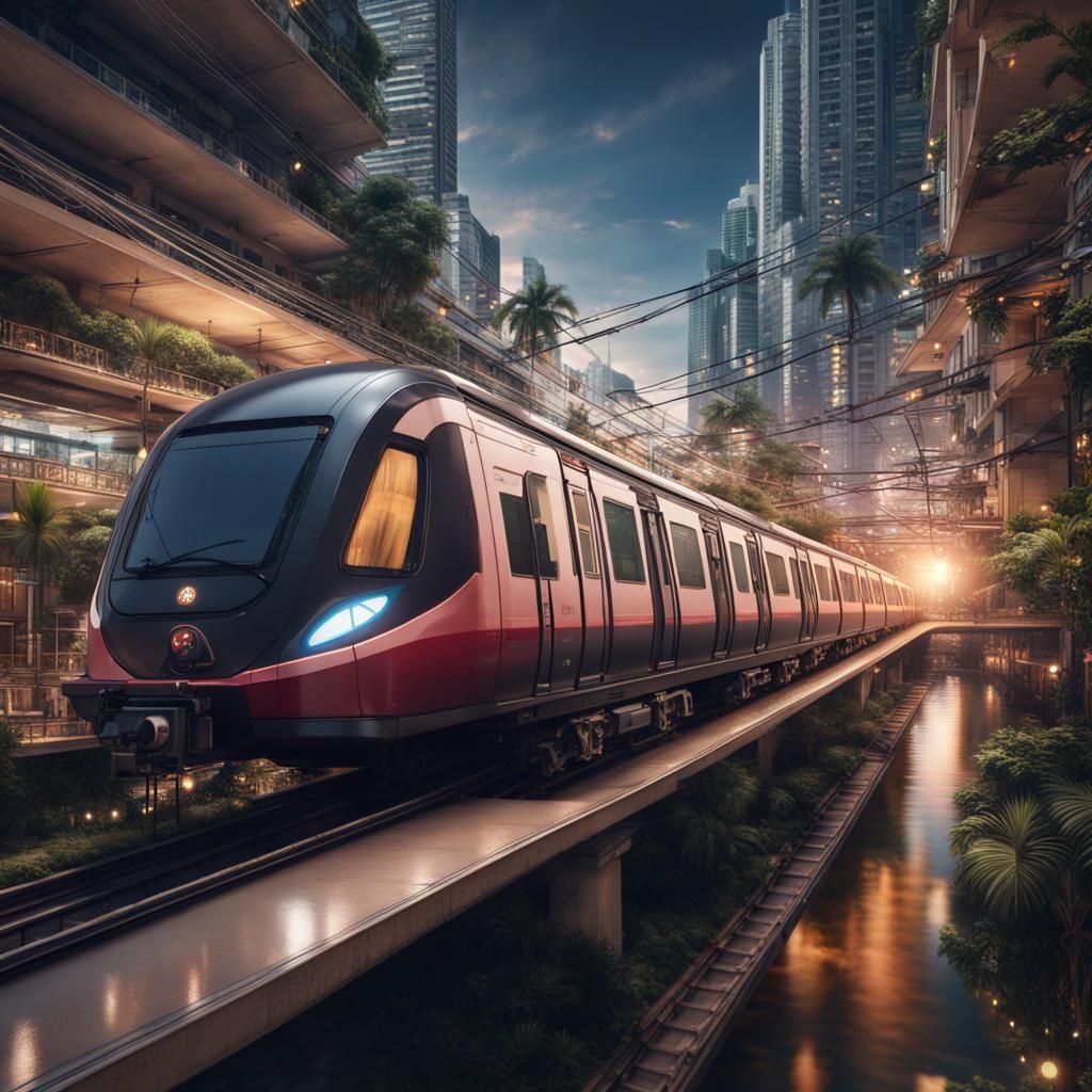 Bangkok Metro Train in Fantastical Cityscape