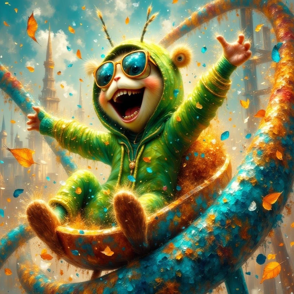 Excited Caterpillar on a Colorful Rollercoaster Ride