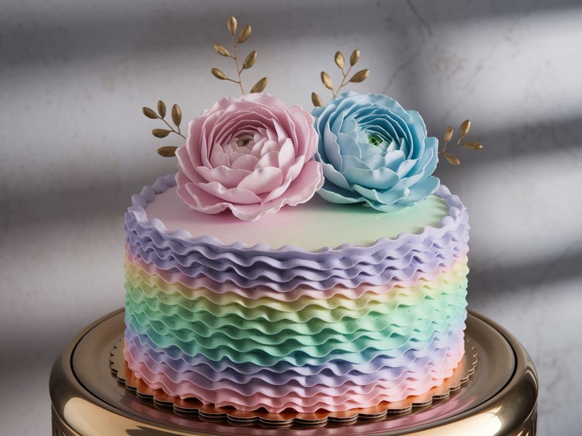 Pastel Cake in Iridescent Hues with Delicate Sugar Flowers