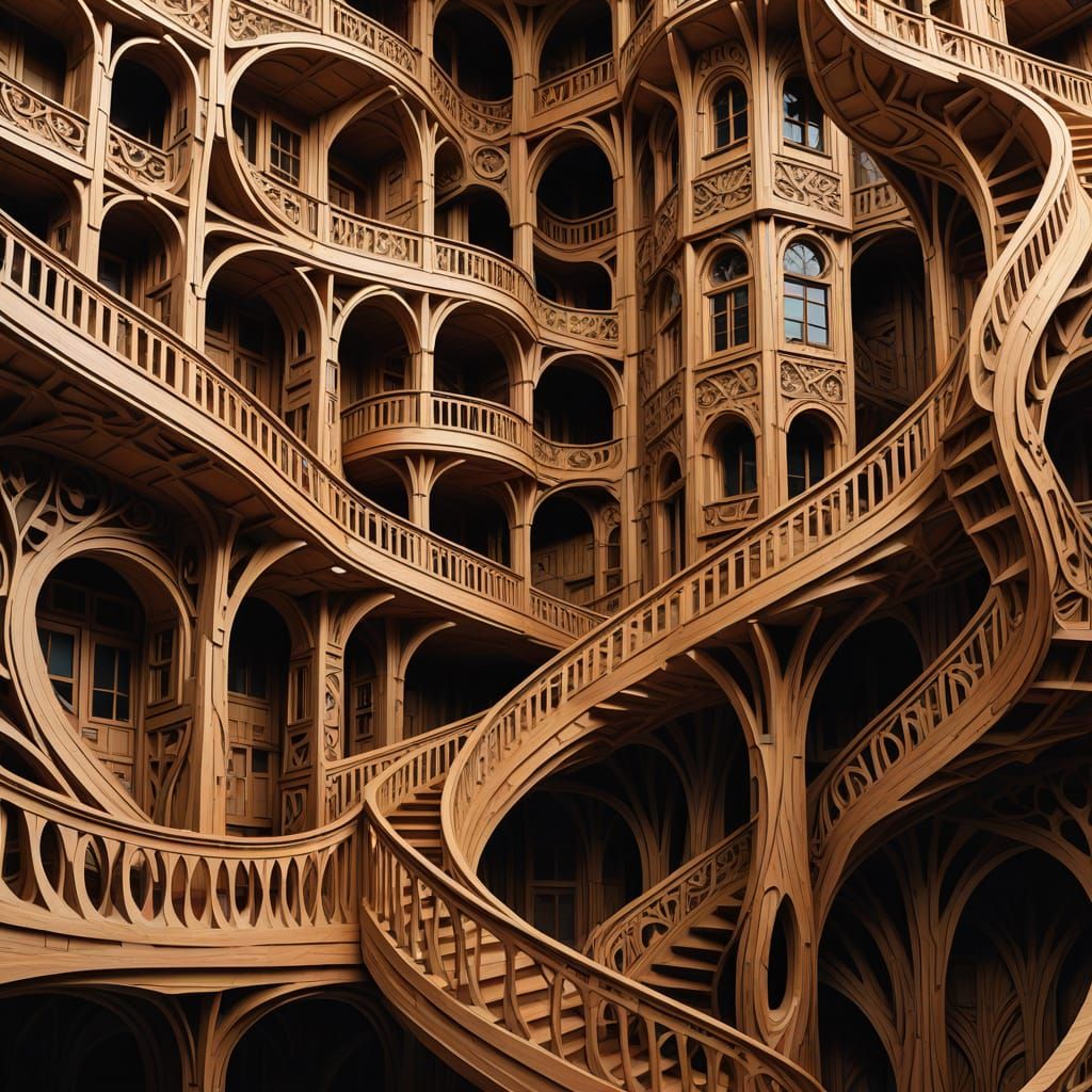 M.C. Escher-Inspired Wood Carving Masterpiece