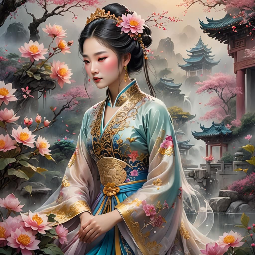 Chinese Fantasy Art: Princess in Mystical Garden