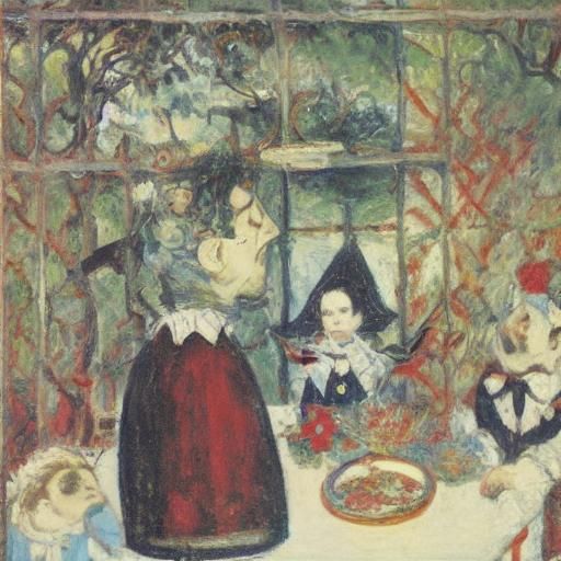 Vampire Lord Writer with Helpers, Mondrian and Monet Style