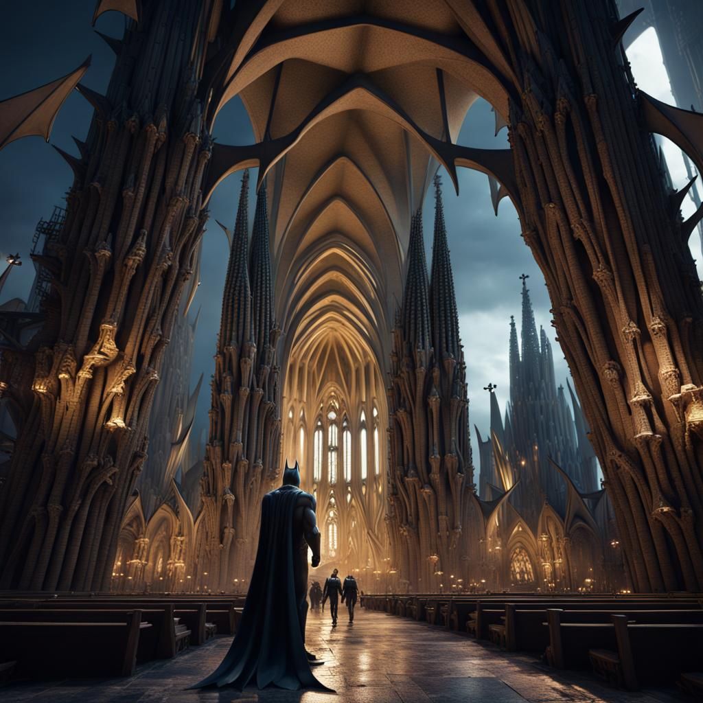 Batman at Sagrada Familia: Detailed Matte Painting