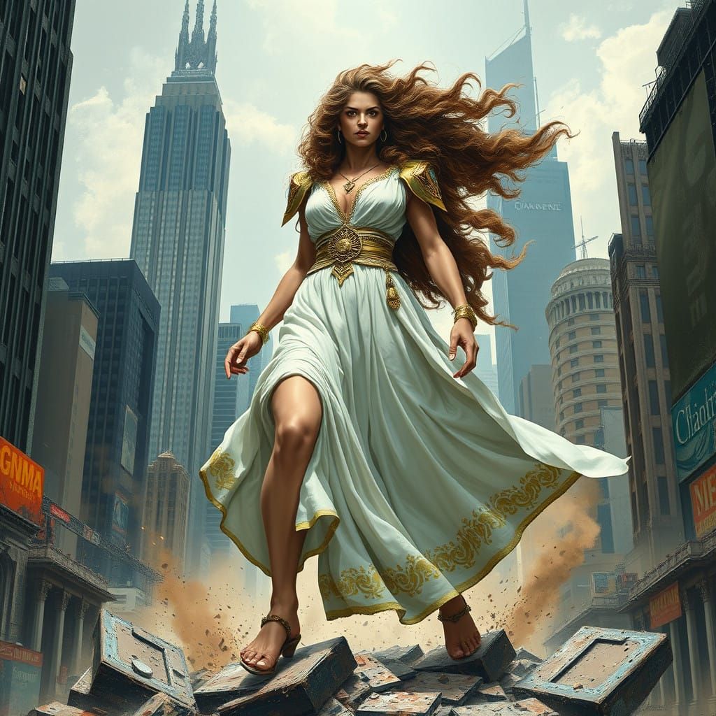 Giantess Wreaks Havoc on Cityscape