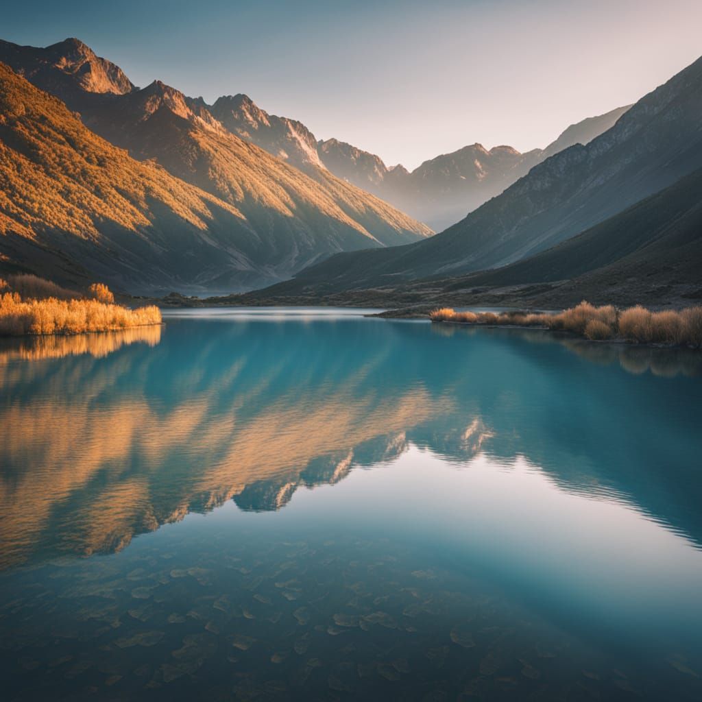 Serene Blue Lake at Golden Hour