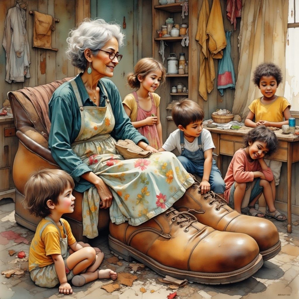 There was an old woman who lived in a shoe. She had so many children she knew not what to do!