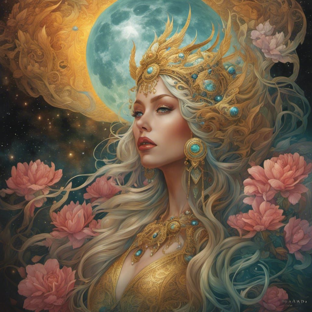 Ethereal Moon Goddess in Visionary Art Style