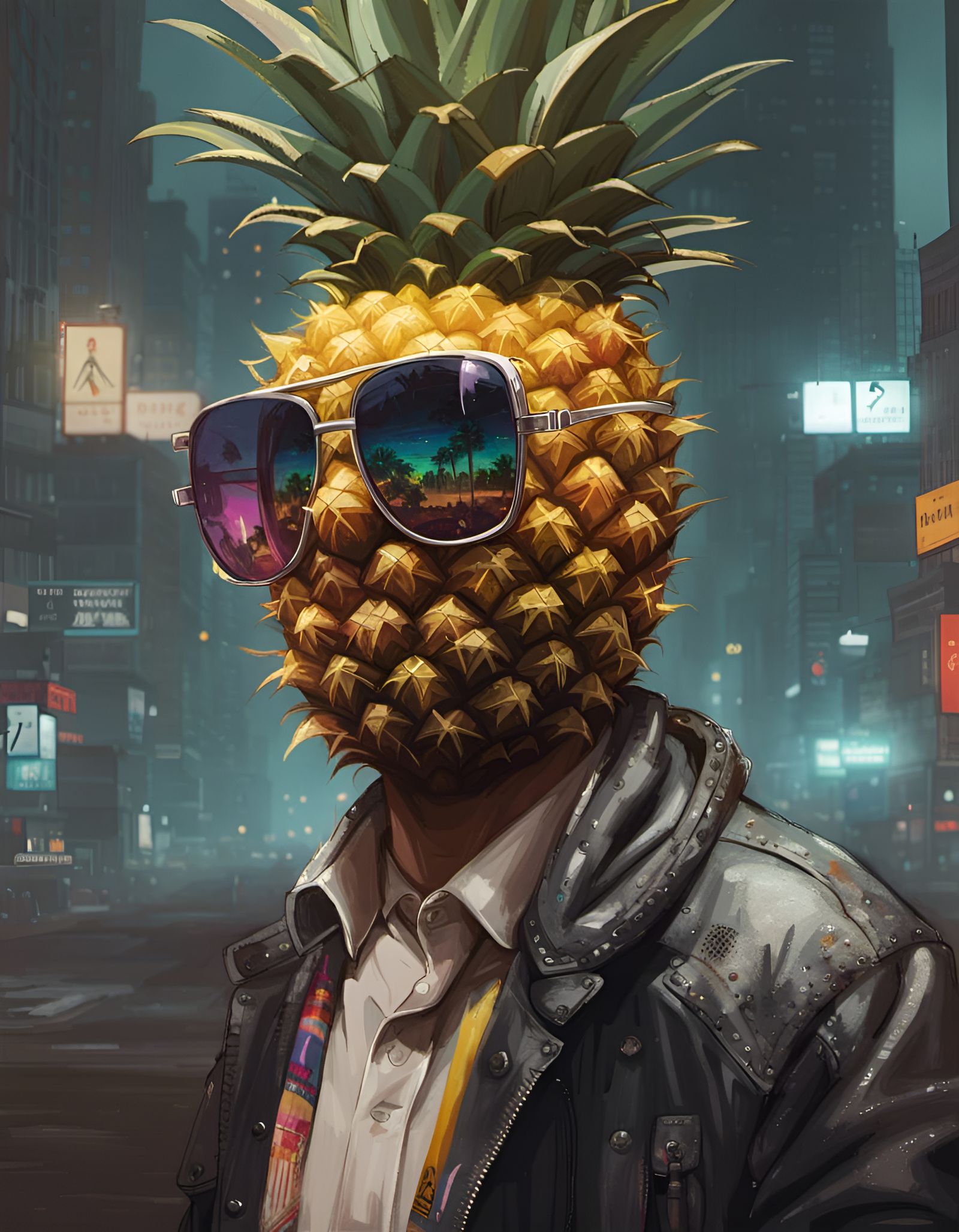 Punk Pineapple Portrait in Cyberpunk Style