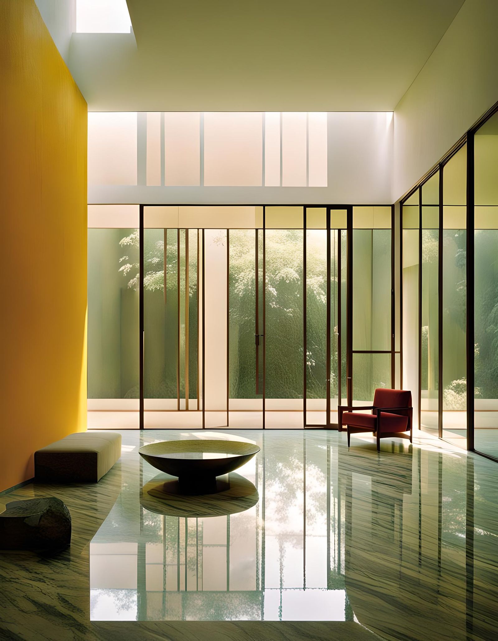 Modern House Interior with Glass Walls