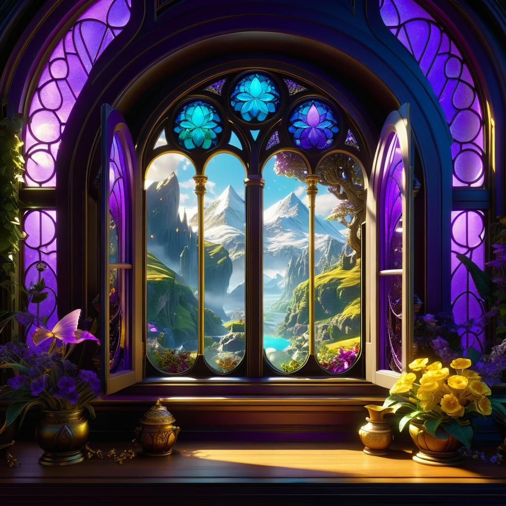 Mythical Realm Portal with Fairies in Art Nouveau Style