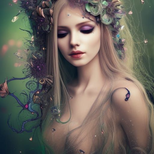 Crystal Punk Rock Elf Fairy in Anime Style