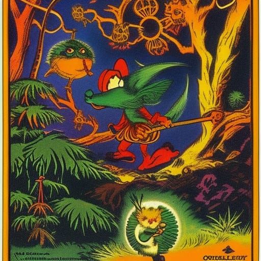 Strange Occult Image in Walt Kelly Concept Art Style