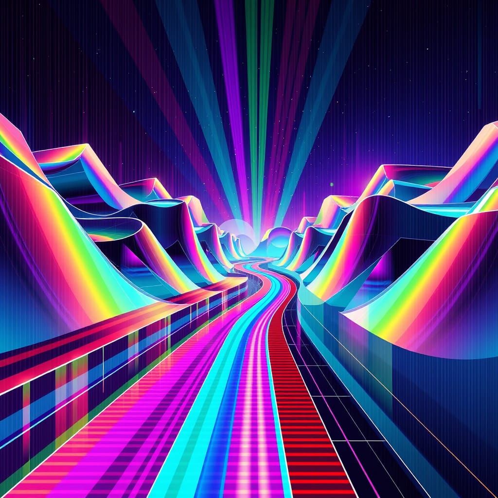 Surreal Geometric Prisms in Quantum Neon Light