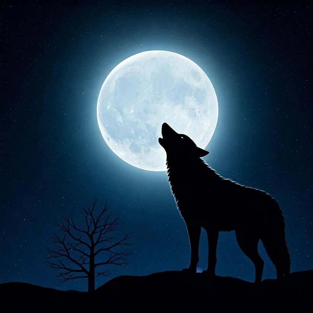 Wolf Howling at Moon Under Starry Sky