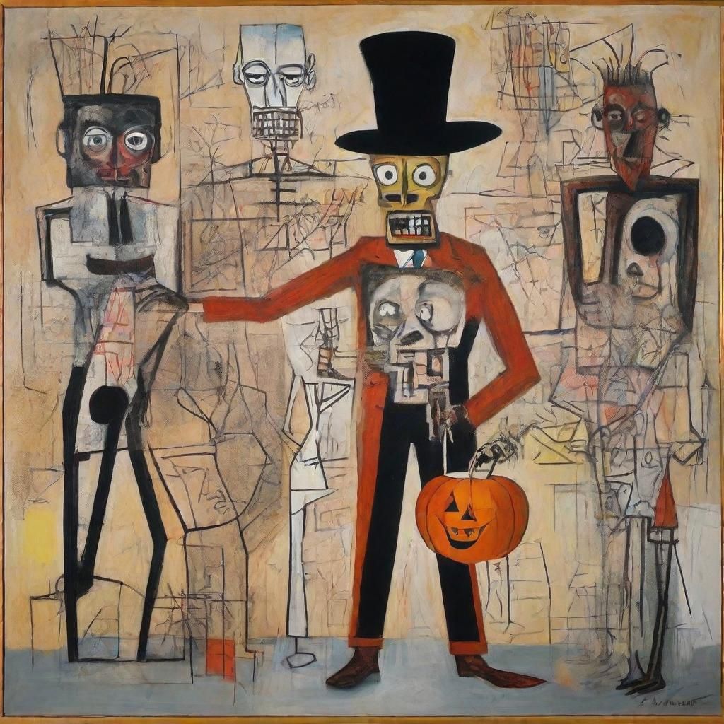 Abstract Halloween Scene in Cubist Style