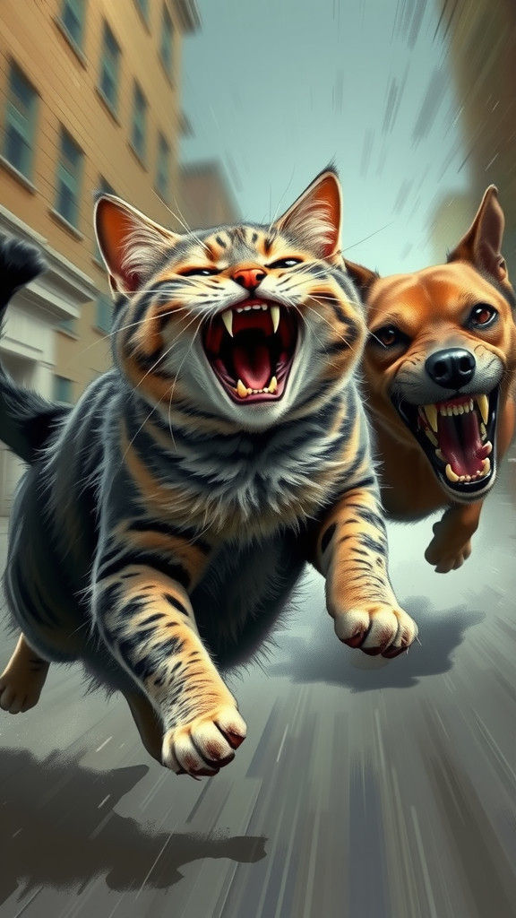 Cat's Desperate Escape: Comic Book Style Chase