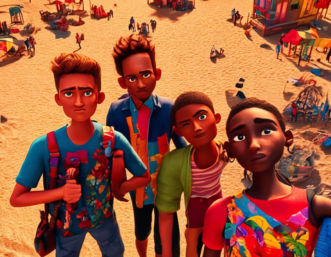 Vibrant Beach Scene in Pixar Concept Art Style