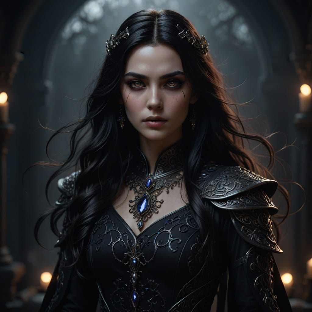 Enchanting Dark Sorceress Casting a Spell