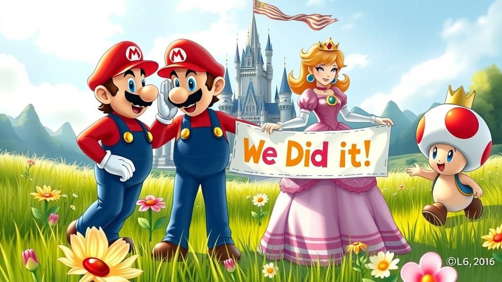Mario, Luigi, Princess Peach, and Toad Celebrate in a Vibran...