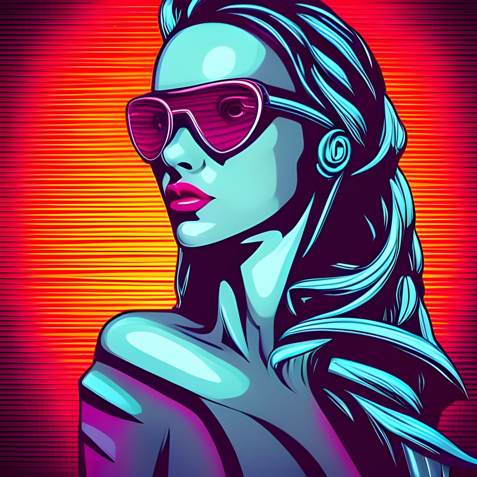 Retro Synthwave: Neon Robot Woman