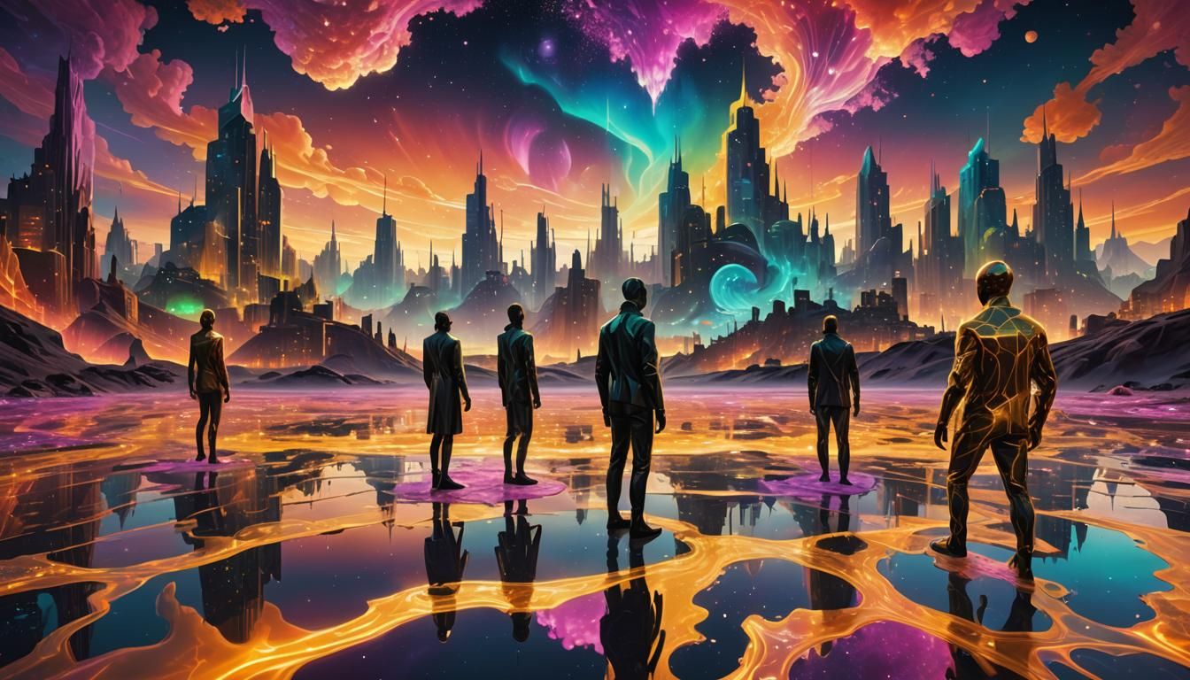Dreamlike Surrealism with Neon Fractals in Digital Art