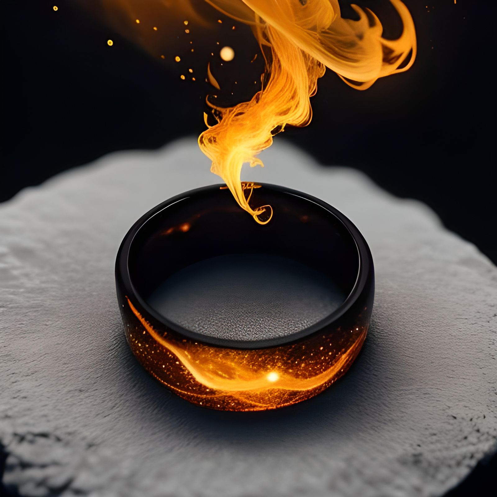 Flaming Transparent Wedding Ring with Universe Theme
