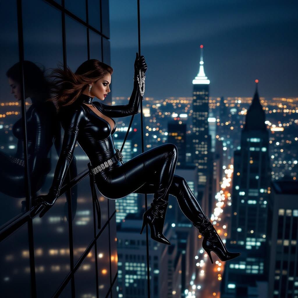 Glamorous Jewel Thief Descends Skyscraper in Retro-Futuristi...
